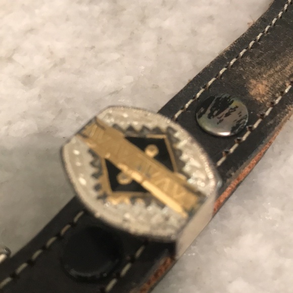 Vintage Western Belt Womens 34 Blue Woven Gold SilverTone Buckle Leather Cowgirl - Picture 11 of 13